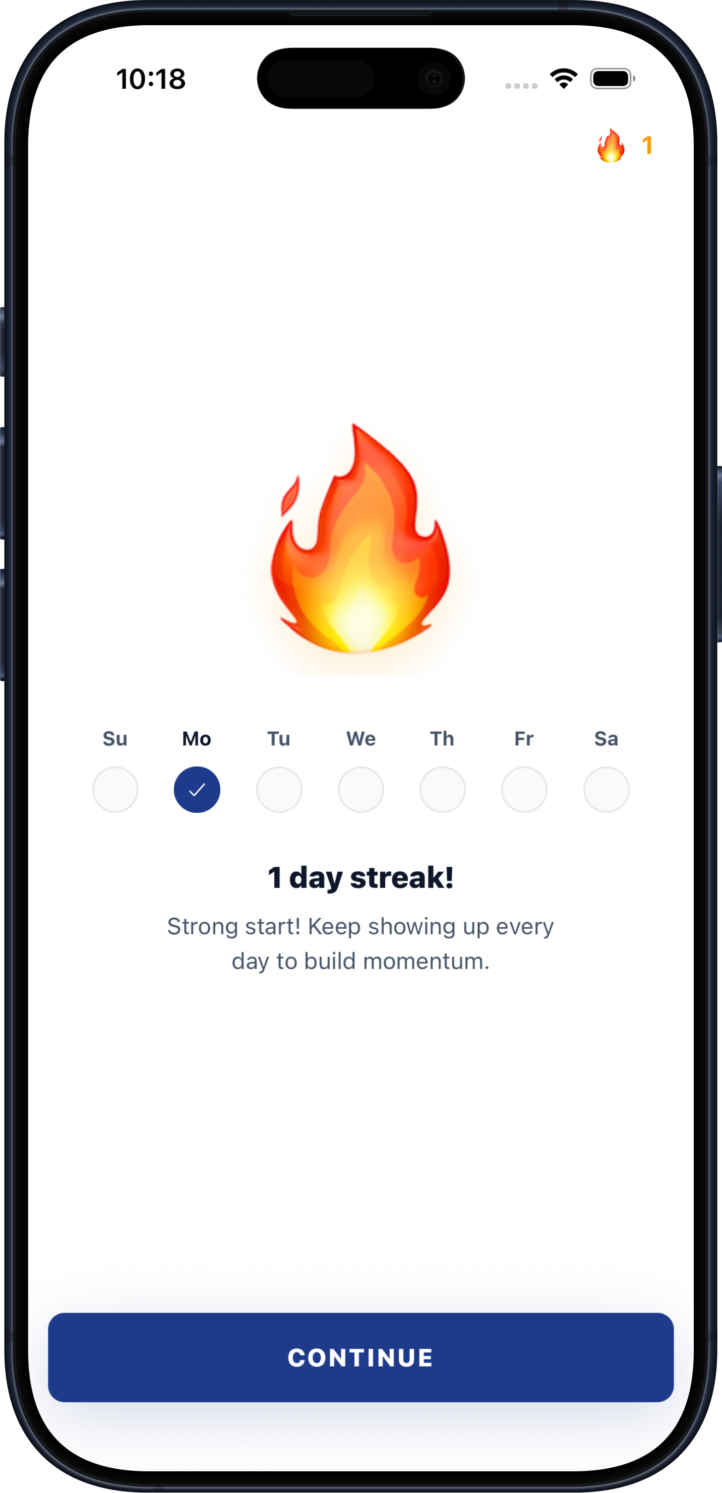 Budgeteer streaks screen showing habit-building progress.
